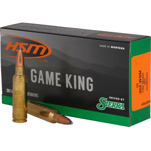 HSM Ammunition Game King .300 Winchester Short Magnum 150 Grain Sierra Gameking Brass Cased Centerfire Rifle Ammo 20 Rounds - Hsm Ammunition