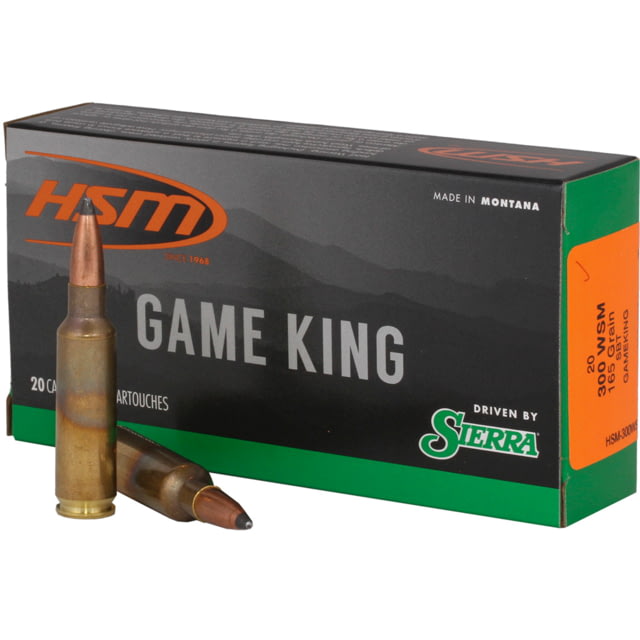 HSM Ammunition Game King .300 Winchester Short Magnum 165 Grain Sierra Gameking Brass Cased Centerfire Rifle Ammo 20 Rounds - Hsm Ammunition