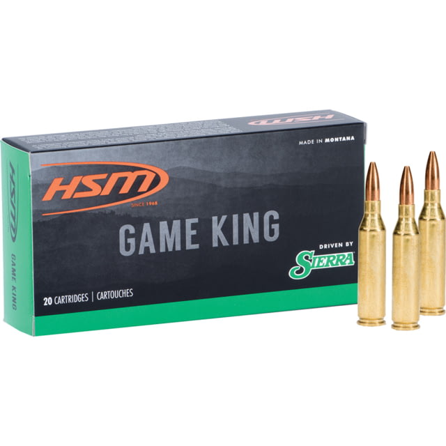 HSM Ammunition Game King 6mm Remington 100 Grain Sierra Gameking Brass Cased Centerfire Rifle Ammo 20 Rounds Ammunition Game King 6mm Remington 100 Grain Sierra Gameking Brass Cased Centerfire Rifle 20 Rounds Ammo