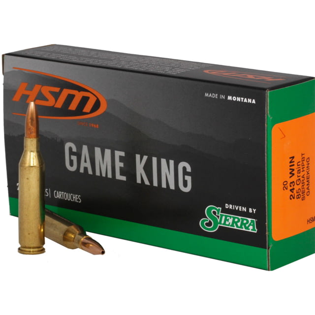  Ammunition Game King .243 Winchester 85 Grain Sierra Gameking Brass Cased Centerfire Rifle 20 Rounds Ammo