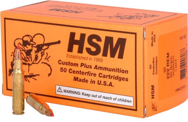 HSM Ammunition .222 Remington 50 Grain Hornady V-Max Jacketed Hollow Point Rifle Ammo 20 Rounds - Hsm Ammunition