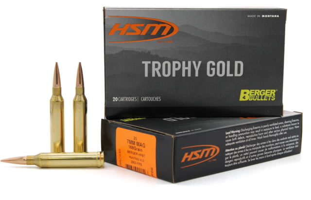 HSM Ammunition Trophy Gold 7mm PRC 168 Grain Berger Hunting VLD Match Brass Cased Rifle Ammunition 20 Rounds - Hsm Ammunition