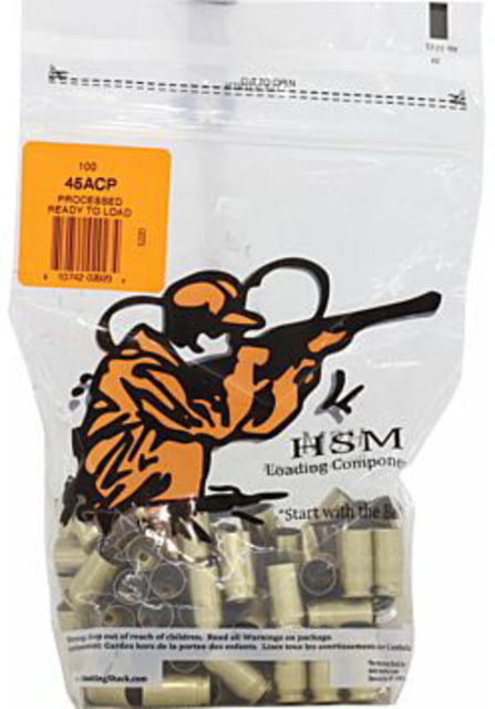 Hsm Ammunition Brass .45 ACP Once Fired Unprimed Cartrige Cases 100 Count - Hsm Ammunition