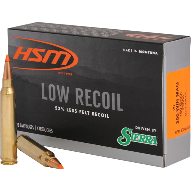  Ammunition Low Recoil .300 Winchester Magnum 150 Grain HSM Proprietary Brass Cased Centerfire Rifle 20 Rounds Ammo