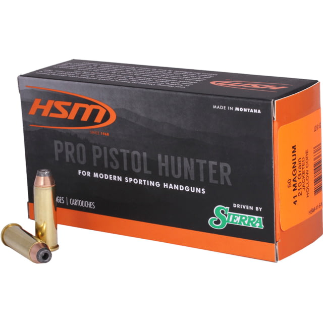 HSM Ammunition Pro Hunter .41 Remington Magnum 210 Grain Jacketed Hollow Cavity Brass Cased Centerfire Pistol Ammo 50 Rounds - Hsm Ammunition