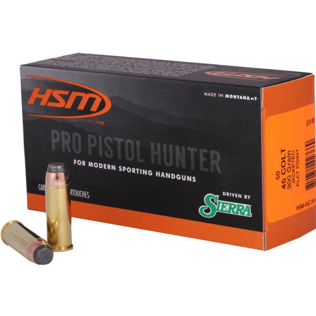 HSM Ammunition Pro Hunter .45 Colt 300 Grain Jacketed Soft Point Brass Cased Centerfire Pistol Ammo 50 Rounds - Hsm Ammunition