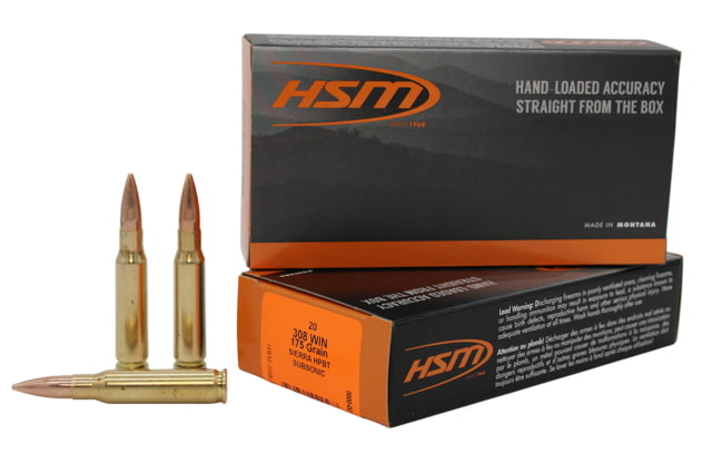 HSM Ammunition Match .308 Winchester 175 Grain Boat Tail Hollow Point Rifle Ammunition 20 Rounds Ammunition Match .308 Winchester 175 Grain Boat Tail Hollow Point Rifle Ammunition 20 Rounds Ammo