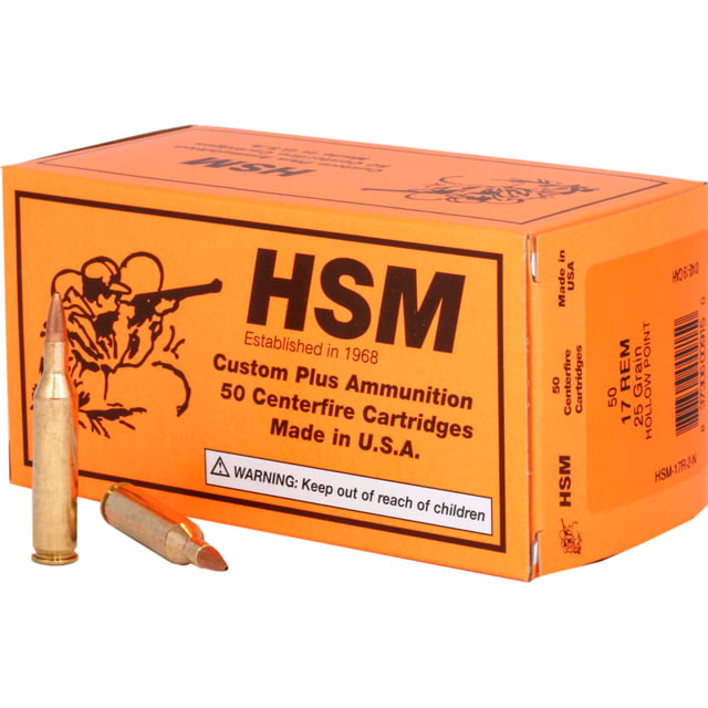  Ammunition Varmint .17 Remington 25 Grain Hollow Point Brass Cased Centerfire Rifle 50 Rounds Ammo