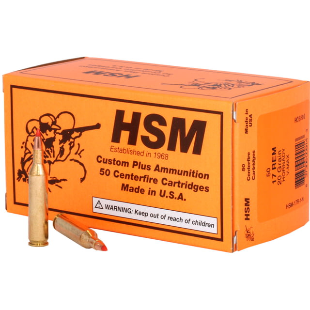  Ammunition Varmint .17 Remington 20 Grain Hornady V-MAX Brass Cased Centerfire Rifle 50 Rounds Ammo