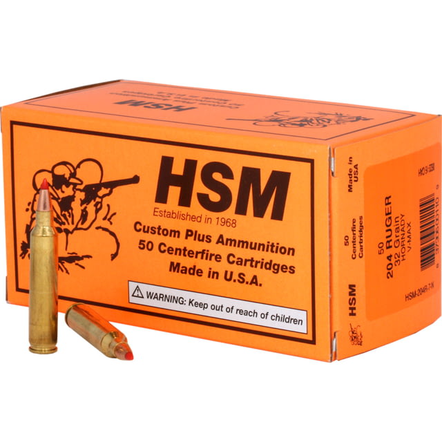  Ammunition Varmint .204 Ruger 32 Grain Hornady V-MAX Brass Cased Centerfire Rifle 50 Rounds Ammo