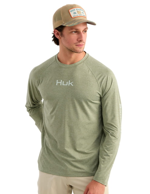 HUK Performance Fishing Airweight Long Sleeve Crew - Men's Seagrass Hthr 2XL