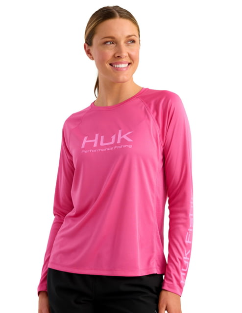 HUK Performance Fishing Pursuit Crew Solid - Women's Fuchsia Splash Medium