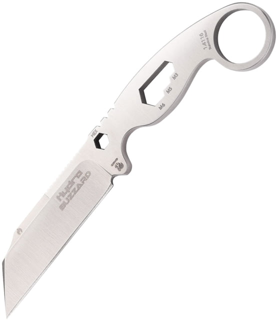 Hydra Knives Buzzard White Hawk Version EDC Knife 3.15in 1.4116 SS Satin Seax Point Blade Stainless Steel Handle Brown Kydex Neck Sheath - Hydra Knives