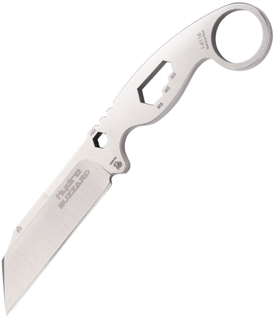Hydra Knives Buzzard White Hawk Version EDC Knife 3.15in 1.4116 SS Satin Seax Point Blade Stainless Steel Handle Black Kydex Neck Sheath - Hydra Knives