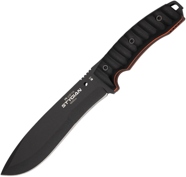 Hydra Knives Stygian Fixed Blade Knife 12.25in Overall 7in Black Powder Bohler N690 SS Blade Black Sculpted G10 Handle Black Kydex Belt Sheath - Hydra Knives