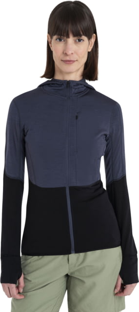 Icebreaker Merino Blend 200 RealFleece Descender LS Zip Hoodie - Women's Graphite/Black/CB Extra Small