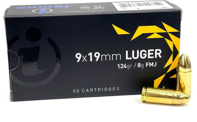 an 9mm Luger 124 Grain Full Metal Jacket Brass Centerfire Pistol 50 Rounds Ammo