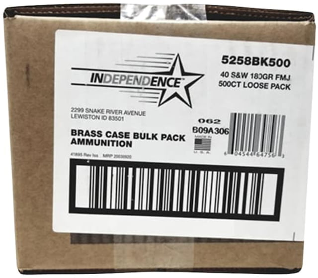 ependence Independence .40 S&W 180 Grain Full Metal Jacket Brass Cased Centerfire Pistol 500 Rounds Ammo