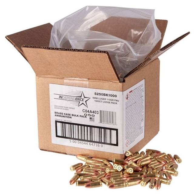 ependence Independence 9mm Luger 115 Grain Full Metal Jacket Brass Cased Centerfire Pistol 1000 Rounds Ammo