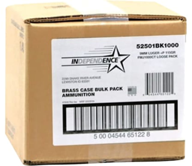 ependence Independence 9mm Luger P 115 Grain Full Metal Jacket Brass Cased Centerfire Pistol 1000 Rounds Ammo