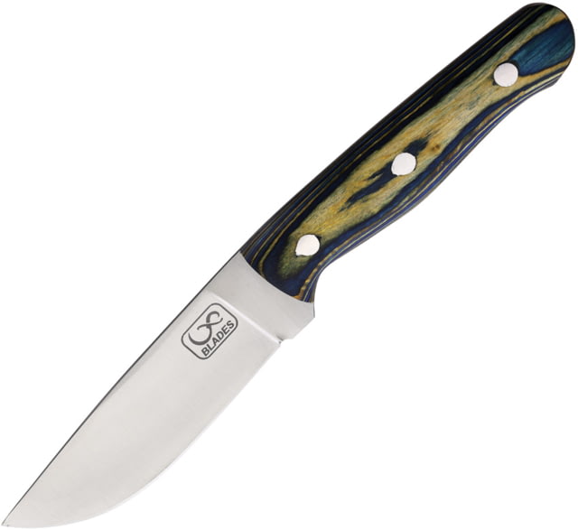 Infinite Blades 9in Blue Wood Knife 9in Overall 4.5in Satin Finish Stainless Blade Blue Wood Handle Leather Sheath - Infinite Blades