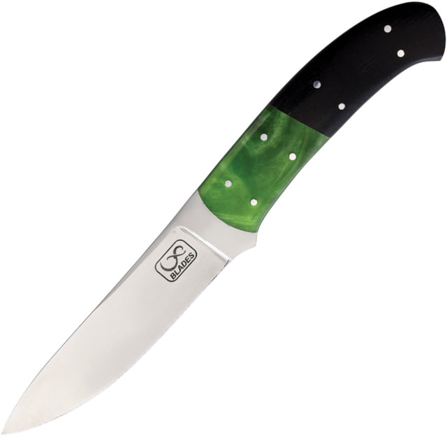 Infinite Blades Black Micarta Fixed Blade Knife 9.75in Overall 5in Satin Stainless Blade Black Micarta/Green Synthetic Handle Leather Sheath - Infinite Blades