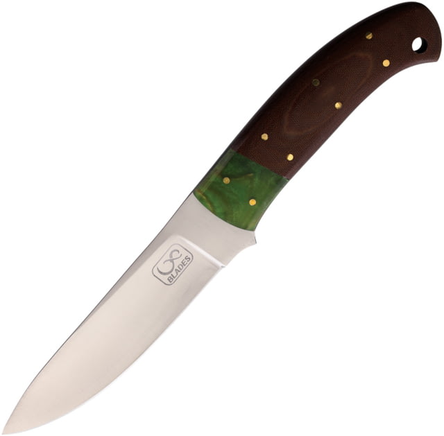 Infinite Blades Brown Micarta Fixed Blade Knife 9.75in Overall 5in Finish Stainless Blade Brown Micarta/Green Synthetic Handle Leather Sheath - Infinite Blades