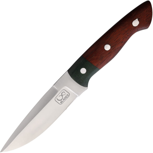 Infinite Blades 9.5in Brown Wood Knife 9.5in Overall 4.75in Satin Finish Stainless Blade Brown Wood/Green Synthetic Handle Leather Sheath - Infinite Blades
