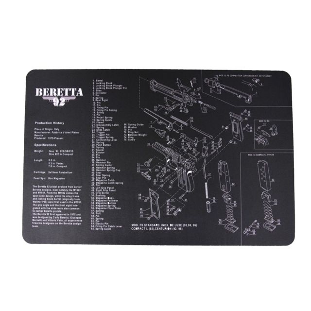 JE Machine Tech Handgun Cleaning Mat w/Beretta 93 Imprint 11x17in Black - Je Machine Tech
