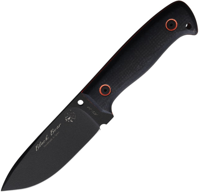 J&V Adventure Knives Black Bear Black Fixed Blade Knife 9in Overall 4.25in Black Powder MV-58 SS Blade Black Micarta Handle Black Kydex Belt Sheath - J&V Adventure Knives