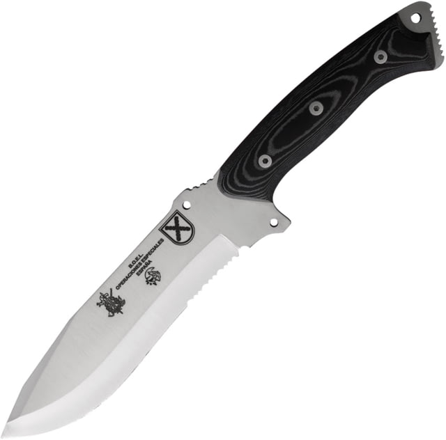 J&V Adventure Knives Boel Fixed Blade Knife 11.25in Overall 6.88in Satin Partially Serrated MV-58 Stainless Steel Blade Black Micarta Handle Black - J&V Adventure Knives