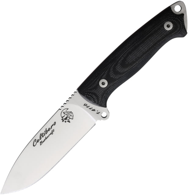 J&V Adventure Knives Celtibero Bushcraft Knife 8.63in Overall 4.38in Satin 1.4116 Stainless Steel Blade Black Micarta Handle Black Leather Belt Sheath - J&V Adventure Knives