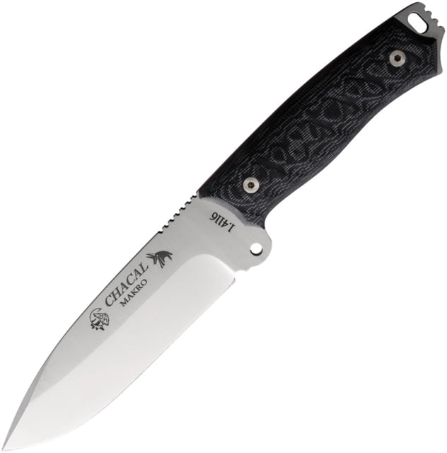 J&V Adventure Knives Chacal Makro Fixed Blade Knife 10.38in Overall 5.75in Satin 1.4116 Stainless Steel Blade Black Micarta Handle Black Leather Belt - J&V Adventure Knives