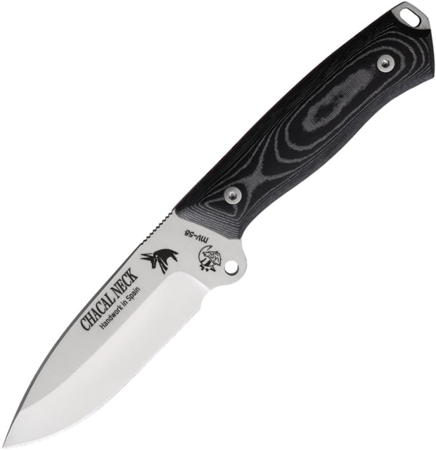 J&V Adventure Knives Chacal Neck Knife 7.13in Overall 3.5in Satin MV-58 Stainless Steel Blade Black Micarta Handle Black Kydex Belt Sheath - J&V Adventure Knives