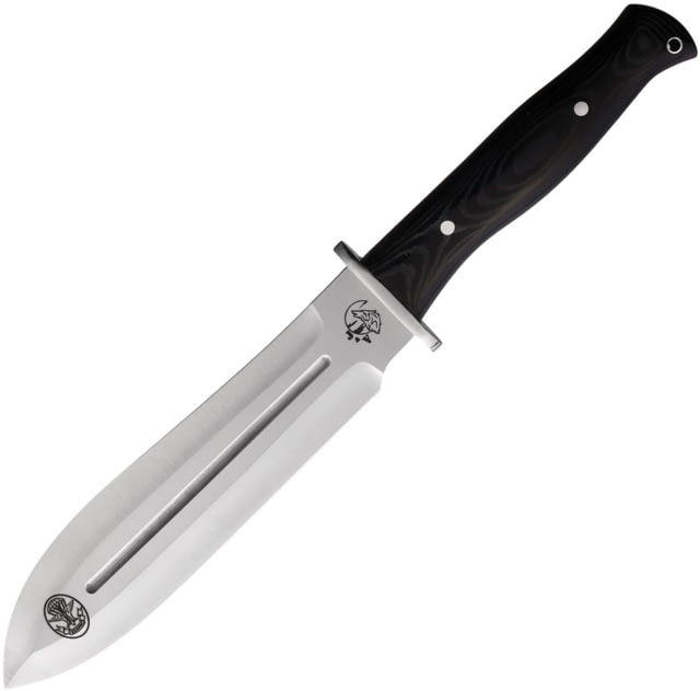 J&V Adventure Knives Ezepac Fixed Blade Knife 14.75in Overall 8.63in Satin MV-58 Stainless Steel Blade Black Micarta Handle Black Leather Belt Sheath - J&V Adventure Knives