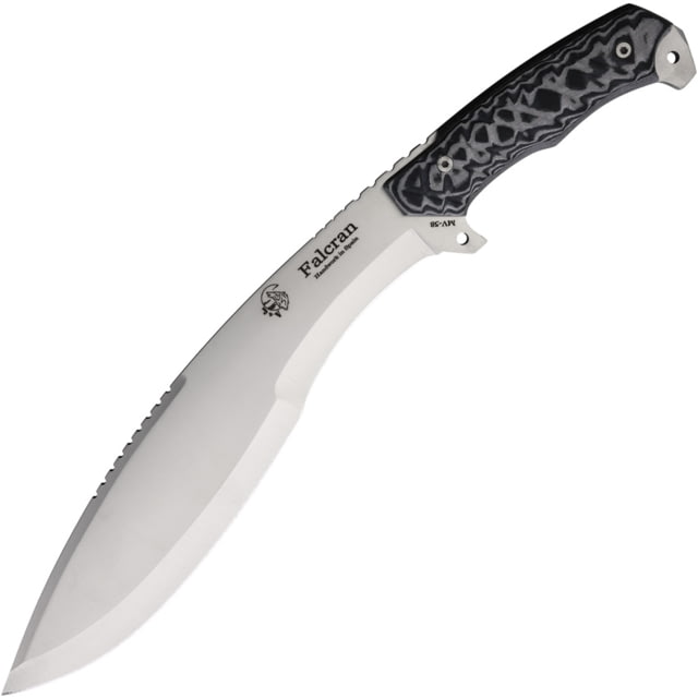 J&V Adventure Knives Falcran Fixed Blade Knife 16.13in Overall 10.88in Satin MV-58 Stainless Steel Blade Black Micarta Handle Black Nylon Belt Sheath - J&V Adventure Knives