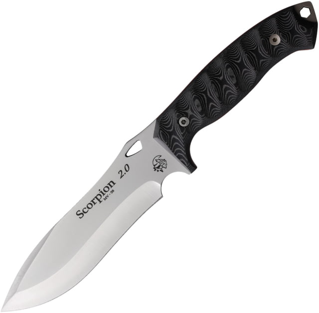 J&V Adventure Knives Scorpion Fixed Blade Knife 11.25in Overall 6.13in Satin MV-58 Stainless Steel Blade Black Sculpted Micarta Handle Black Nylon - J&V Adventure Knives