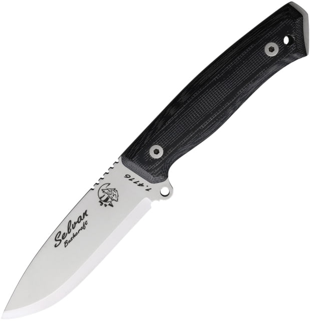 J&V Adventure Knives Selvan Bushcraft Scandi Knife 8.75in Overall 4in Satin Scandi Grind 6 Stainless Steel Blade Black TRF Handle Black Leather - J&V Adventure Knives