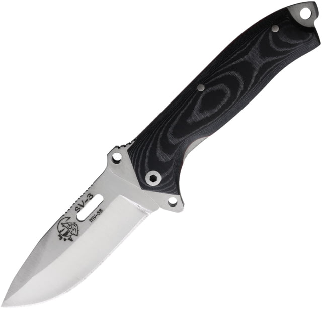 J&V Adventure Knives SV3 Folding Knife 4.5in Closed 3.38in Satin MV-58 Stainless Steel Blade Black Micarta Handle Black Nylon Belt Sheath - J&V Adventure Knives