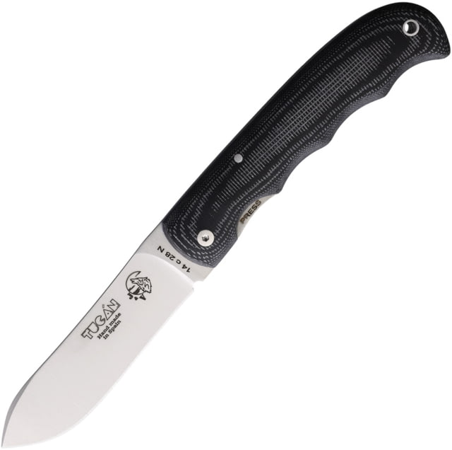 J&V Adventure Knives Tucan Folding Knife 3.38in Closed 2.38in Satin 14C28N Sandvik SS Blade Black TRF Handle - J&V Adventure Knives