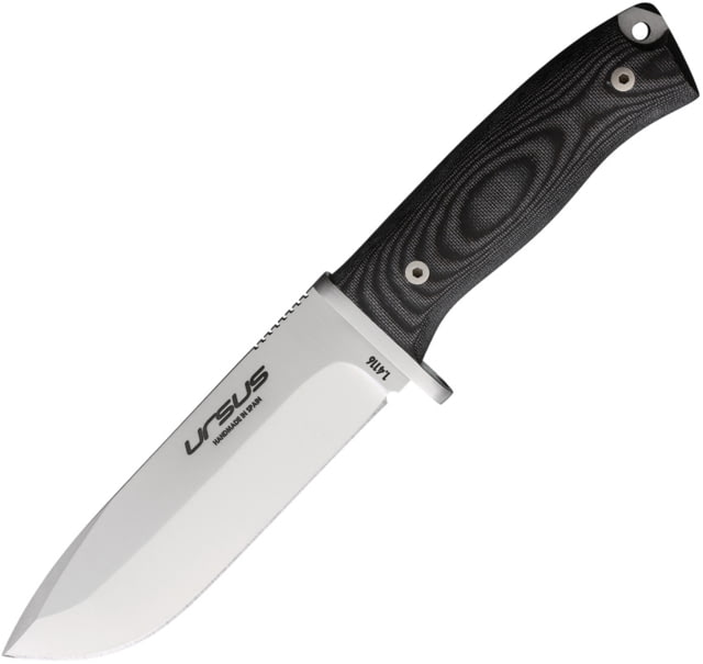 J&V Adventure Knives Ursus Fixed Blade Knife 10.75in Overall 5.75in Satin 1.4116 Stainless Steel Blade Black Canvas Micarta Handle Black Leather Belt - J&V Adventure Knives