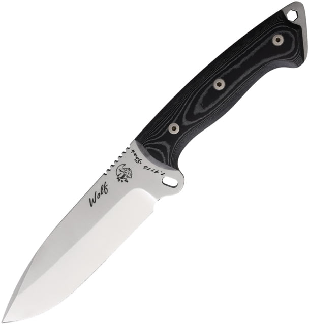 J&V Adventure Knives Wolf Fixed Blade Knife 11in Overall 5.75in Satin 1.4116 Stainless Steel Blade Black Micarta Handle Black Leather Belt Sheath - J&V Adventure Knives