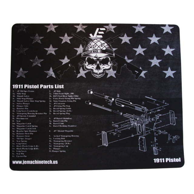 JE Machine Tech Gun Cleaning Mat w/1911 Imprint 18.5in x 16in Black - Je Machine Tech