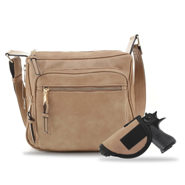Jessie & James Brooklyn Concealed Carry Lock and Key Crossbody CCW Handbag Taupe  TP - Jessie & James