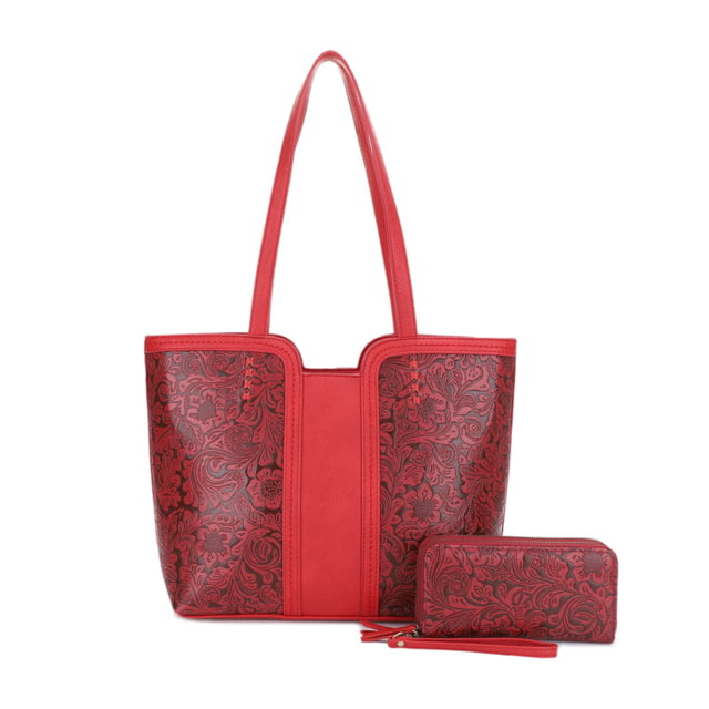 Jessie & James Cassidy Concealed Carry Tote Bag w/Tooling Matching Wallet Red  RD/RD - Jessie & James