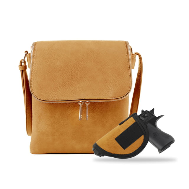 Jessie & James Cheyanne Concealed Carry Crossbody with Lock and Key CCW Handbag Mustard  MD - Jessie & James