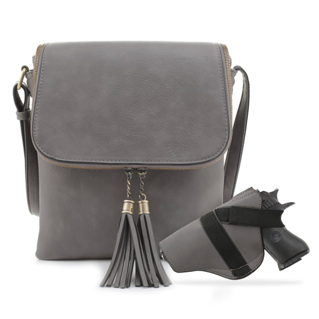 Jessie & James Ella Concealed Carry Lock and Key Crossbody CCW Handbag Grey  GY - Jessie & James