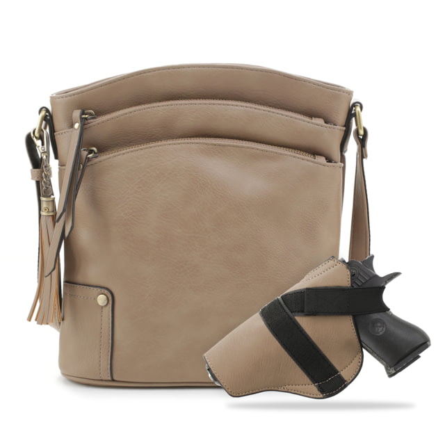 Jessie & James Robin Concealed Carry Lock and Key Crossbody CCW Handbag Taupe  TP - Jessie & James