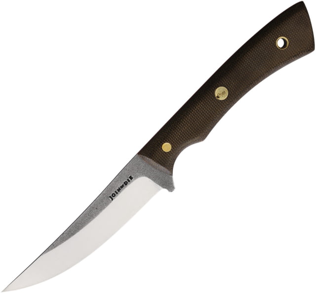 Join or Die Knives Bird & Trout Fixed Blade Knife 8.25in Overall 3.75in Satin Nitro V Steel Blade Green Canvas Micarta Handle Brown Leather Belt - Join Or Die Knives