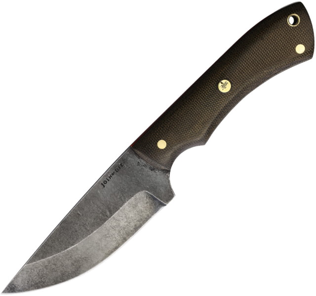 Join or Die Knives Bushcraft 80CrV2 Fixed Blade Knife 8.75in Overall 3.75in Black Stonewash 80CrV2 Carbon Steel Blade Green Canvas Micarta Handle - Join Or Die Knives